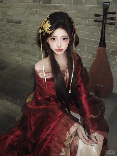 14 Hoa hồng phản chiếu trên hồ sen khi cô gái ngồi nghiêng, hai tay đặt nhẹ trên đầu gối.