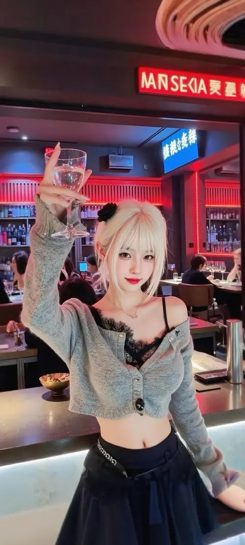 6 Bức ảnh gái xinh cosplay nữ anime cho thấy nữ coser tóc vàng selfie trong cửa hàng