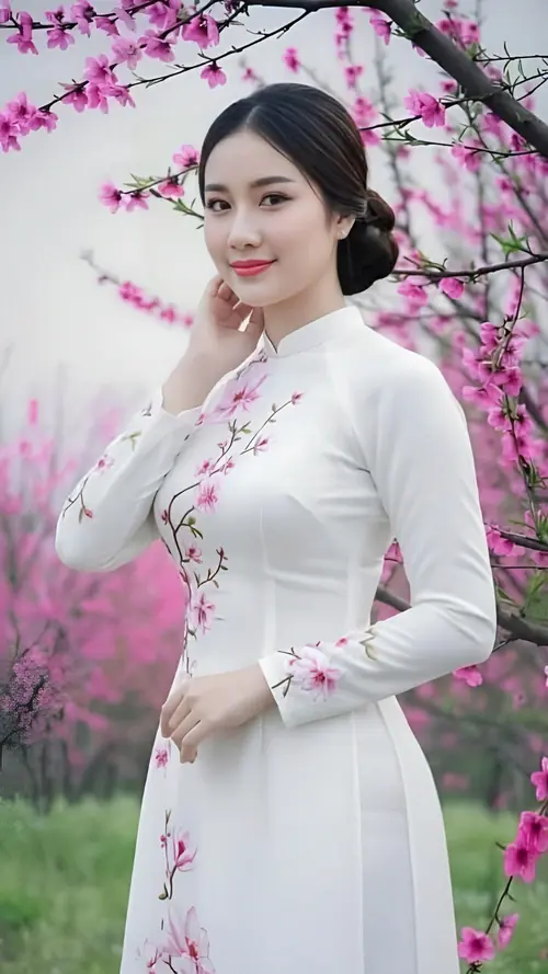 12 Mẫu ảnh nữ diện áo dài trắng bên hoa hồng, nụ cười hiền làm khung hình duyên.